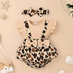 2pcs Baby Girls Leopard Print Onesie & Headband for Summer