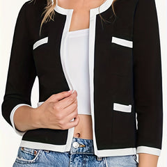 Block Open Front Jacket Crew Neck Comfy Outerwear