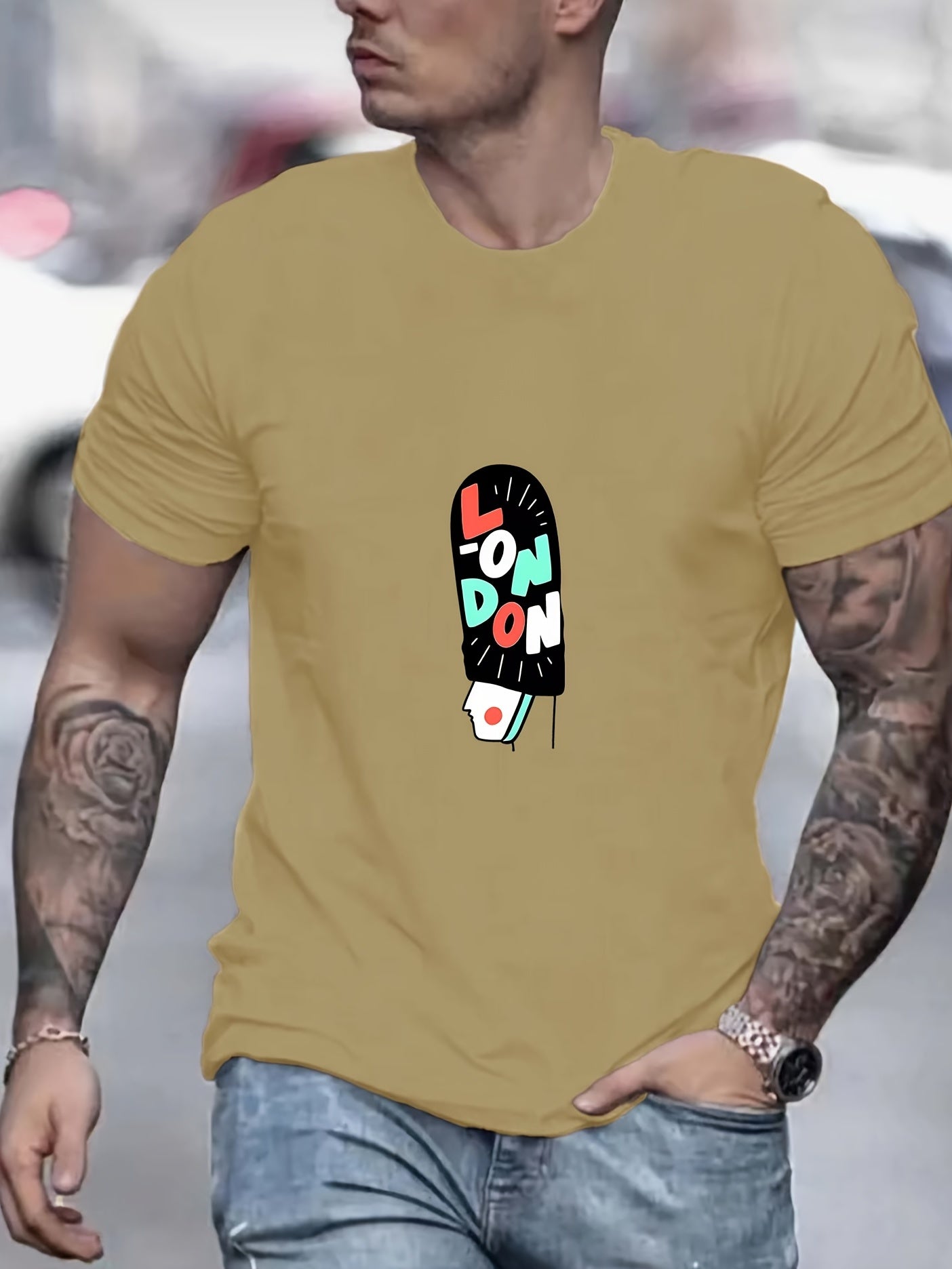LONDON Print Men's Graphic Crew Neck T shirt Casual Comfy Tees