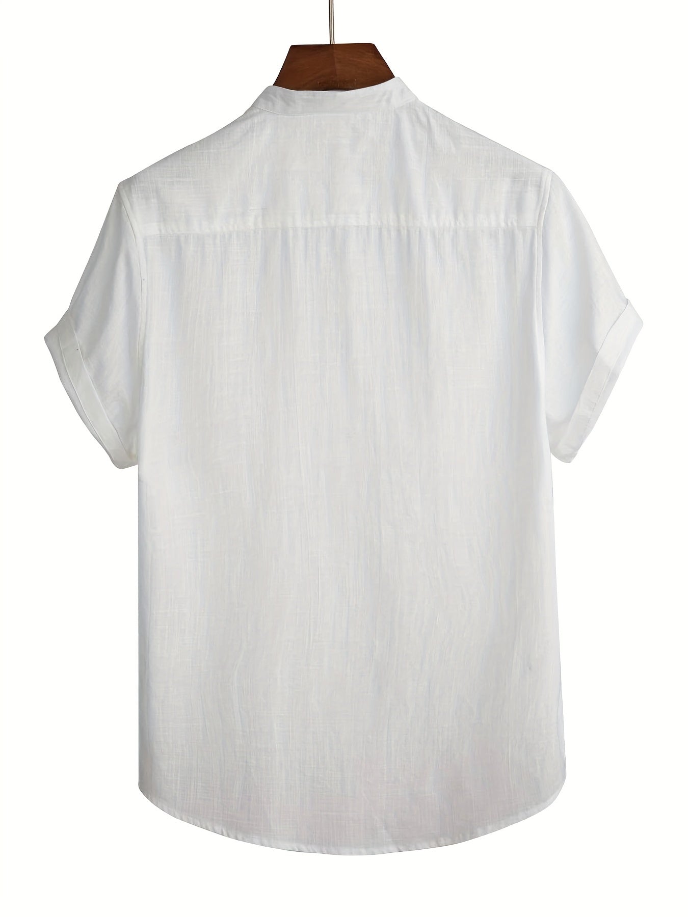 Men's Casual Short Sleeve Stand Collar Cotton Shirt