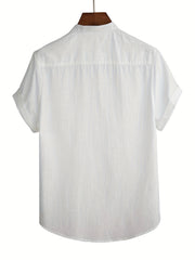 Men's Casual Short Sleeve Stand Collar Cotton Shirt
