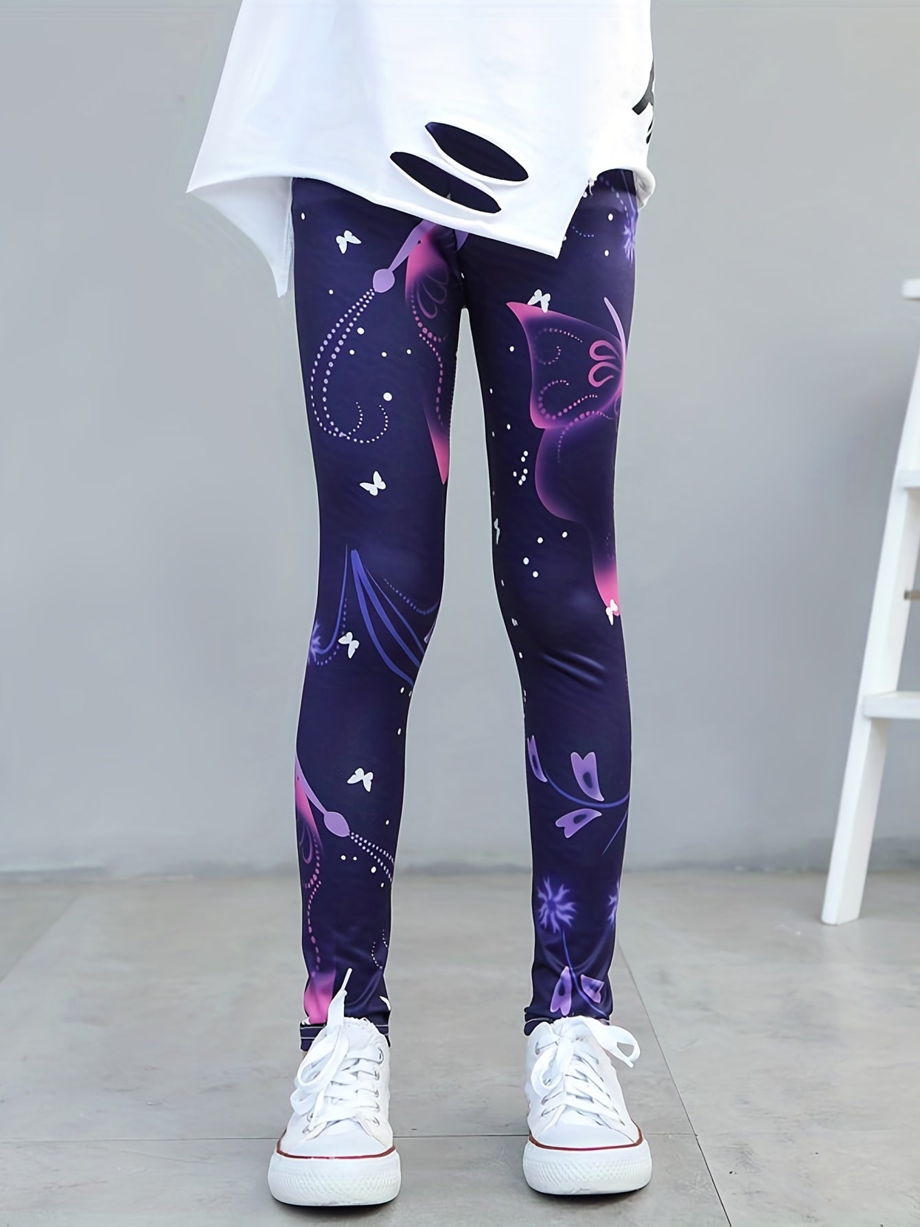 Girls Fairy Graphic Stretch Athletic Leggings High Waist Yoga Pants