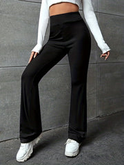 Solid Flare Leg Pants Y2K Loose Pants For Spring & Fall Women's Clothing