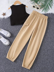 Girls Sleeveless Tank Top & Cargo Pants Set Kids Summer Clothes