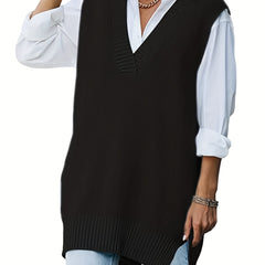 Solid V Neck Sweater Vest Sleeveless Casual Sweater