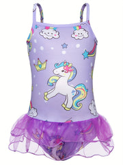 Girls Unicorn Ruffle One Piece Swimsuit Summer Seaside Beach Pool Bathing Suits
