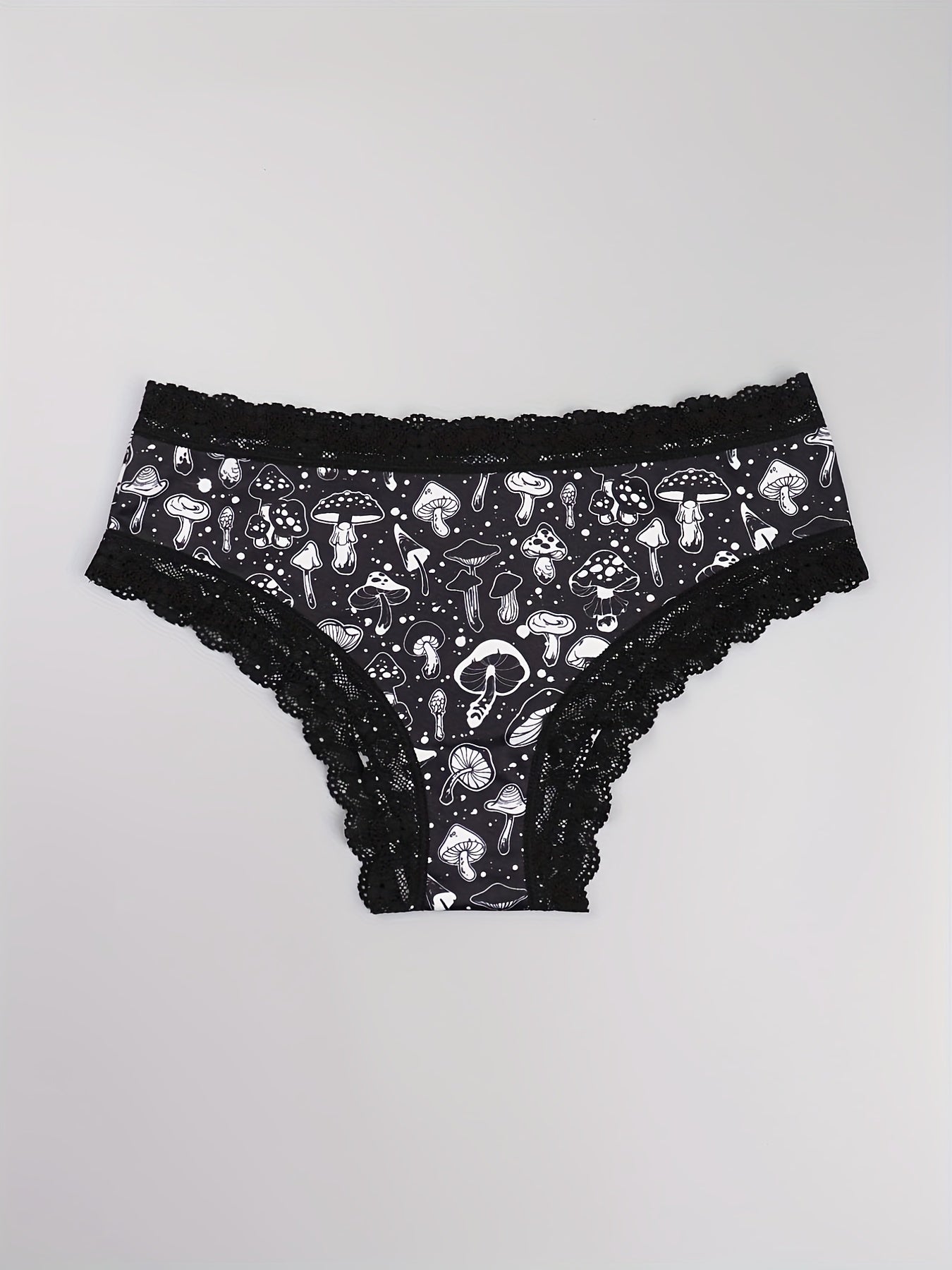 3pcs Mushroom & Star Print Hipster Panties Comfy Lace Trim