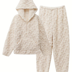 Cozy Fuzzy Pajama Set with Hooded Top & Pants