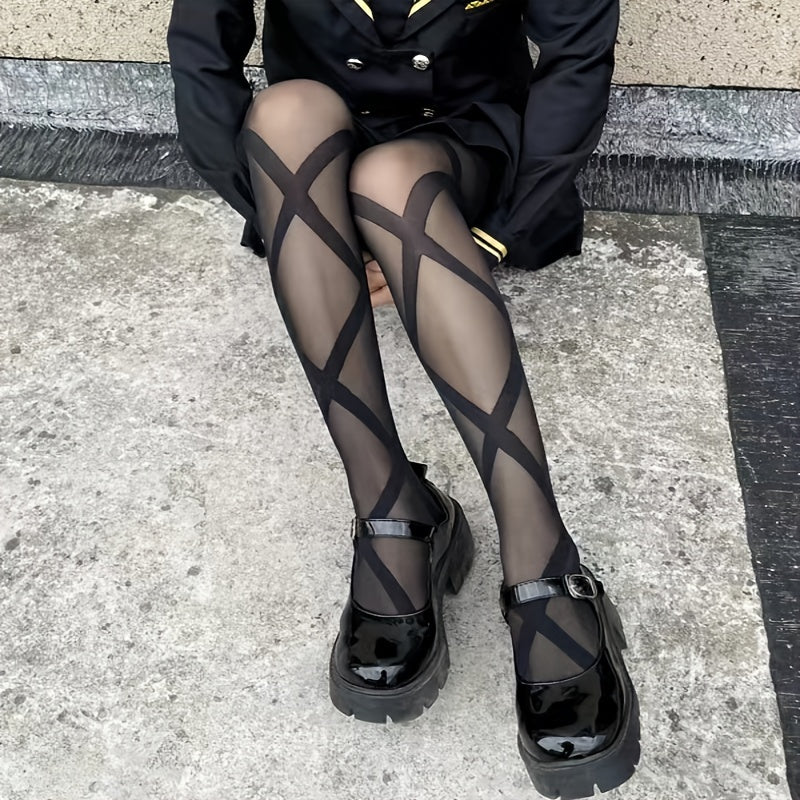 Sexy Lace Cross Bandage Tights Breathable Pantyhose