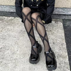 Sexy Lace Cross Bandage Tights Breathable Pantyhose
