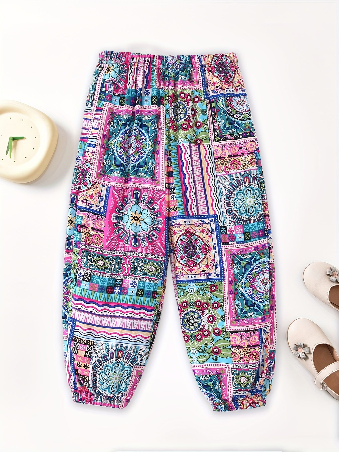 Girls Ethnic Graphic Cotton Jogger Trousers Kids Baggy Pants
