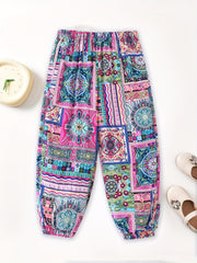 Girls Ethnic Graphic Cotton Jogger Trousers Kids Baggy Pants