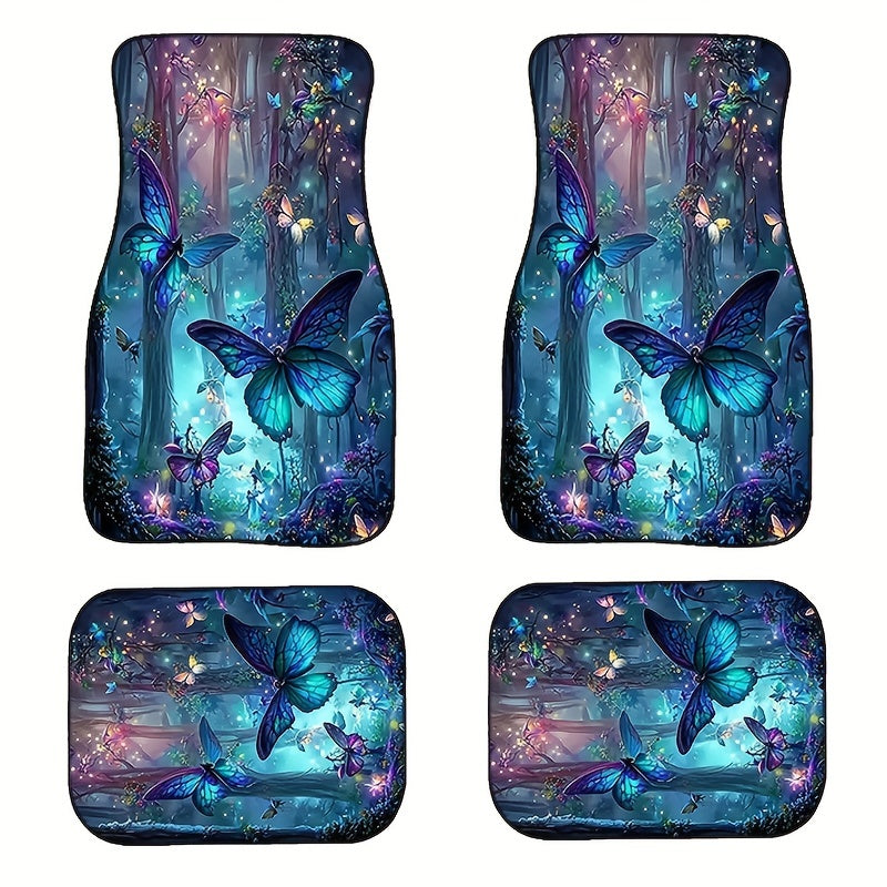 4pcs Fantasy Forest & Butterfly Car Floor Mats Non-slip Water Absorbent Mats