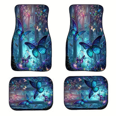4pcs Fantasy Forest & Butterfly Car Floor Mats Non-slip Water Absorbent Mats