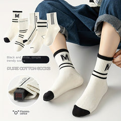 5 Pairs Kids Striped Crew Socks for Spring & Autumn
