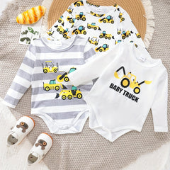 Baby Boys Excavator Print Bodysuits 3pcs Set
