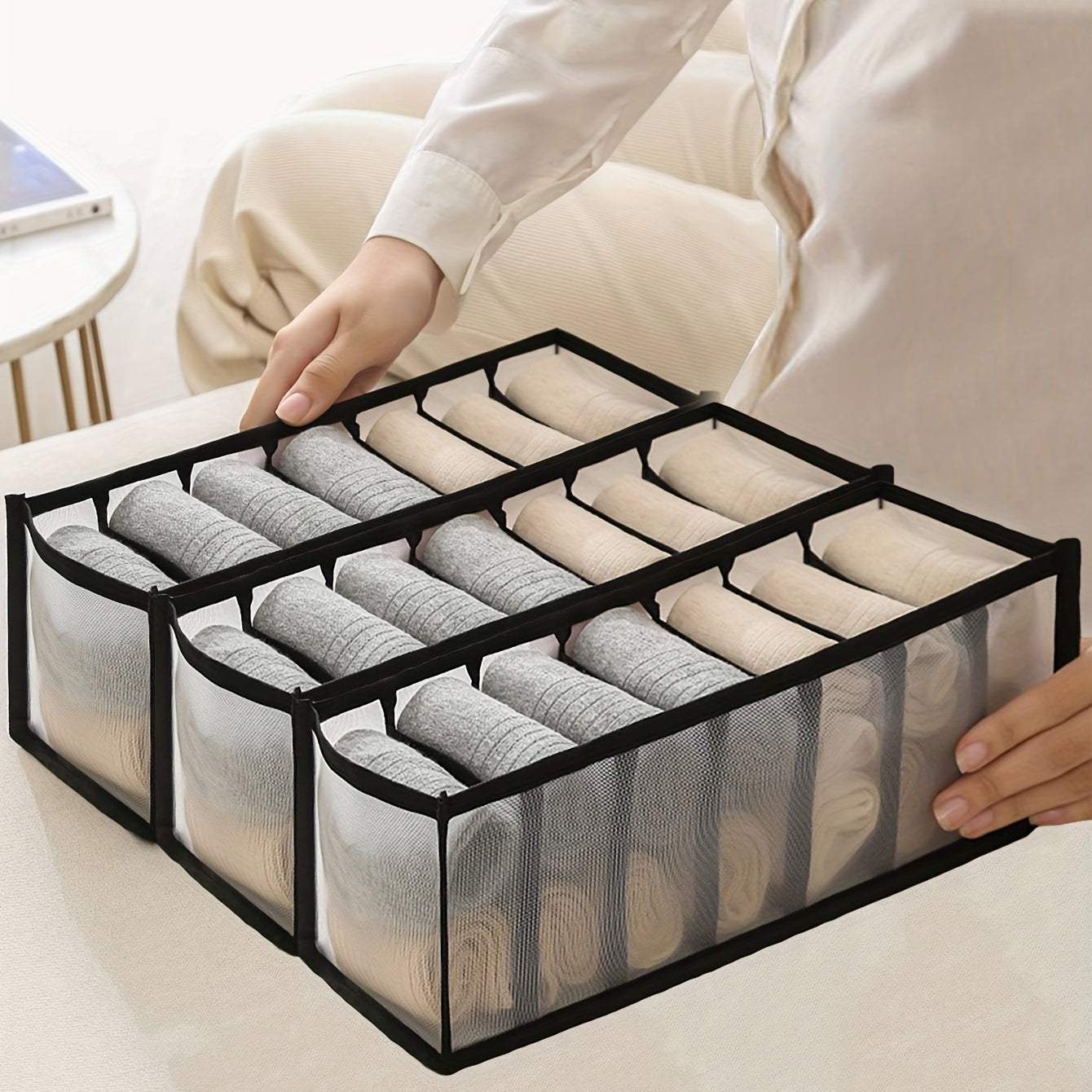 3pcs 7-grid Underwear Storage Box Multifunction Socks Storage Box