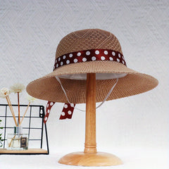 Crochet Bucket Hat with Polka Dot Ribbon Sun Hats