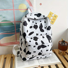 Canvas Backpack Cow Pattern Rucksack Schoolbag Lightweight Large Capacity