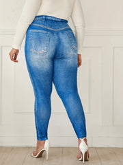 Butterfly & Denim Print High Rise Skinny Leggings