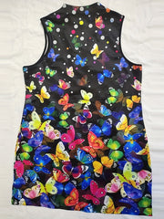 Butterfly Print Zip Up Tennis Dress With Pockets