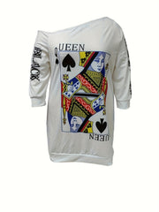 Sexy Dress Women's Plus Poker Print One Shoulder Long Sleeve Mini