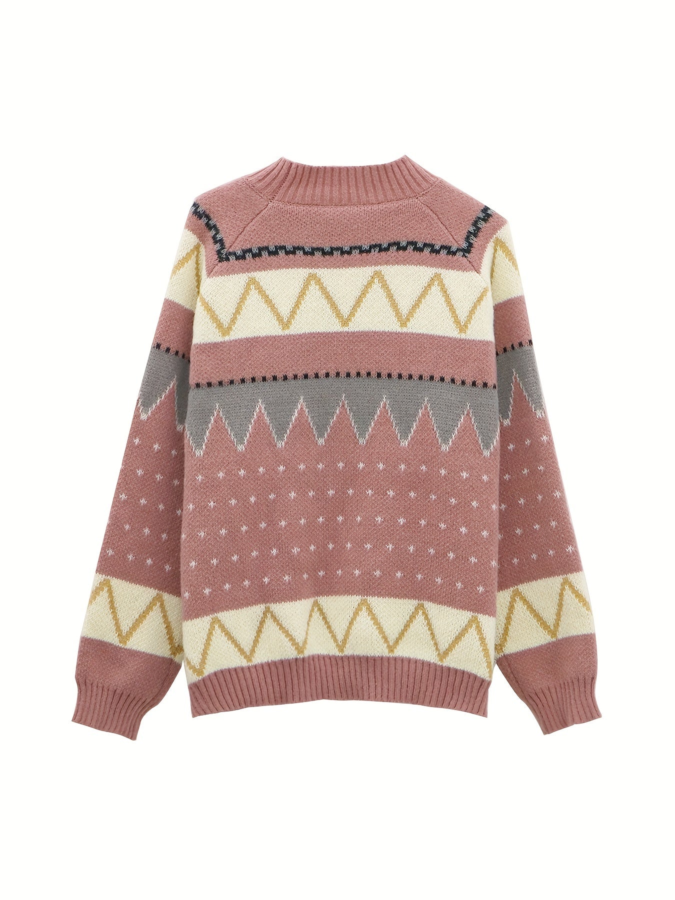 Graphic Pattern Mock Neck Sweater for Fall & Winter