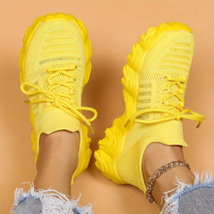 Soft Thick Sole Shock Absorption Flying Woven Sneakers Mesh Breathable