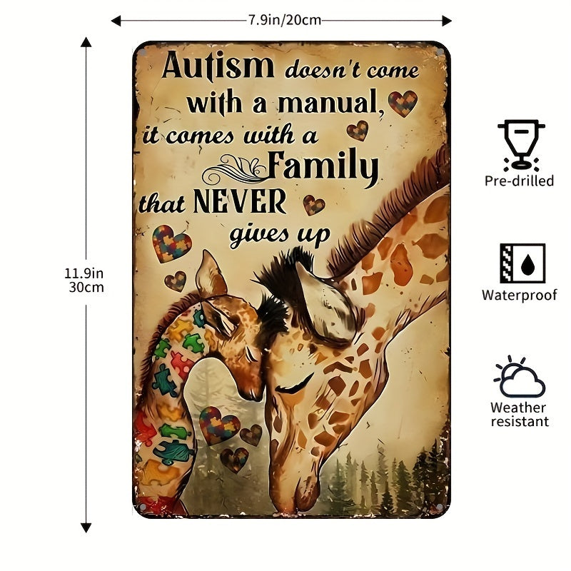 Giraffe Autism Never Give Up Metal Sign Vintage Rustic Wall Decor