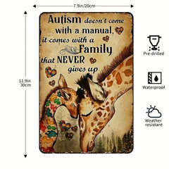 Giraffe Autism Never Give Up Metal Sign Vintage Rustic Wall Decor