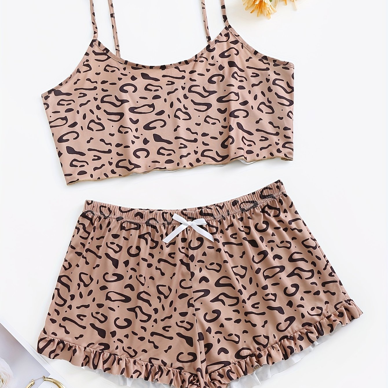 Leopard Print Crop Cami & Shorts Lounge Set