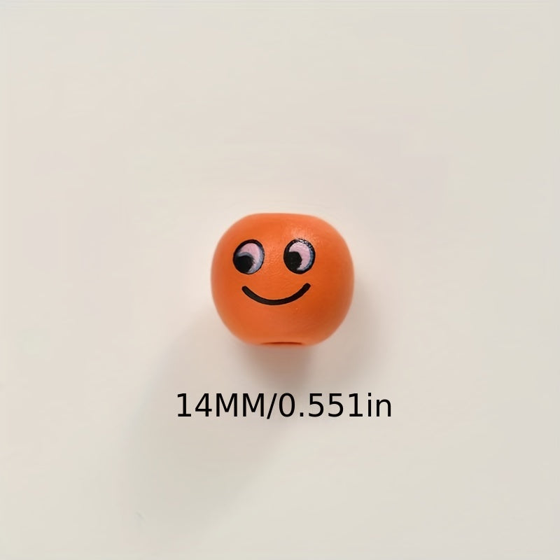 20pcs Colorful Happy Face Doll Head Wooden Beads 14mm DIY Bead Accessories