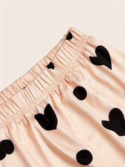 Heart & Dot Print T-shirt & Shorts Pajama Set