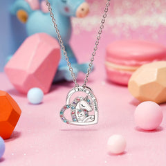 Heart Unicorn Pendant Necklace for Girls