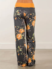 Vintage Floral Print Casual Drawstring Waist Long Pants