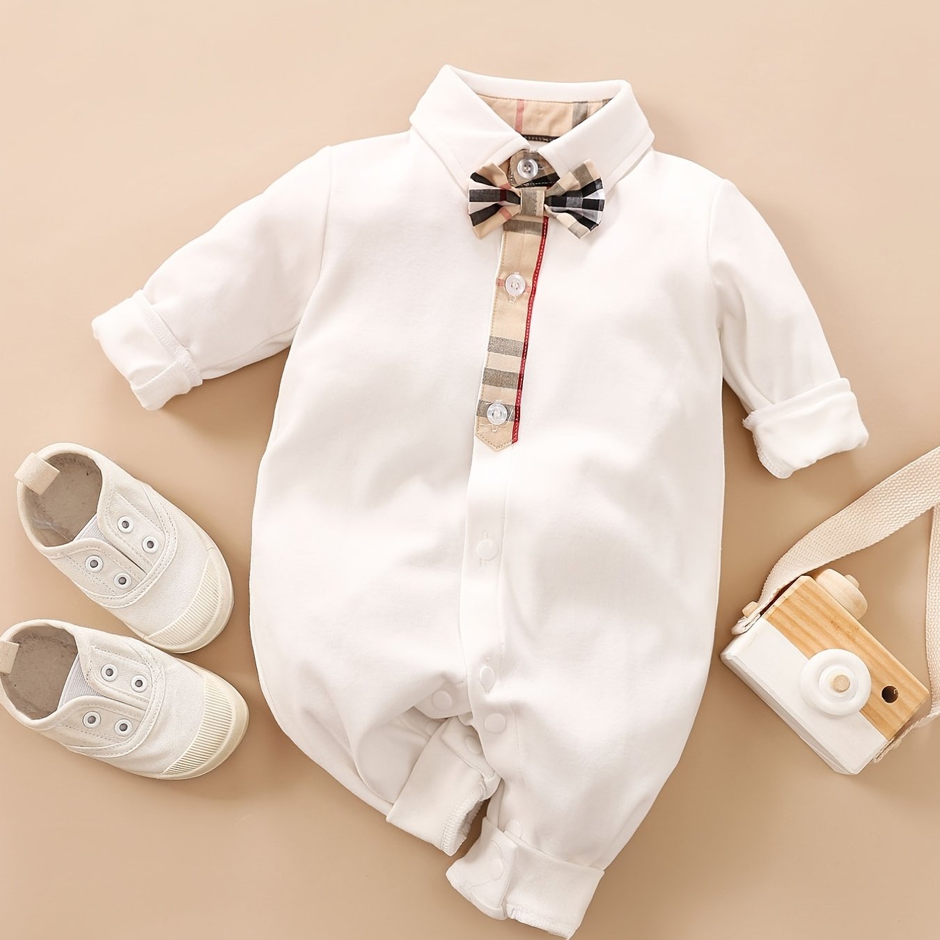 Baby Long Sleeve Jumpsuit with Bow Tie