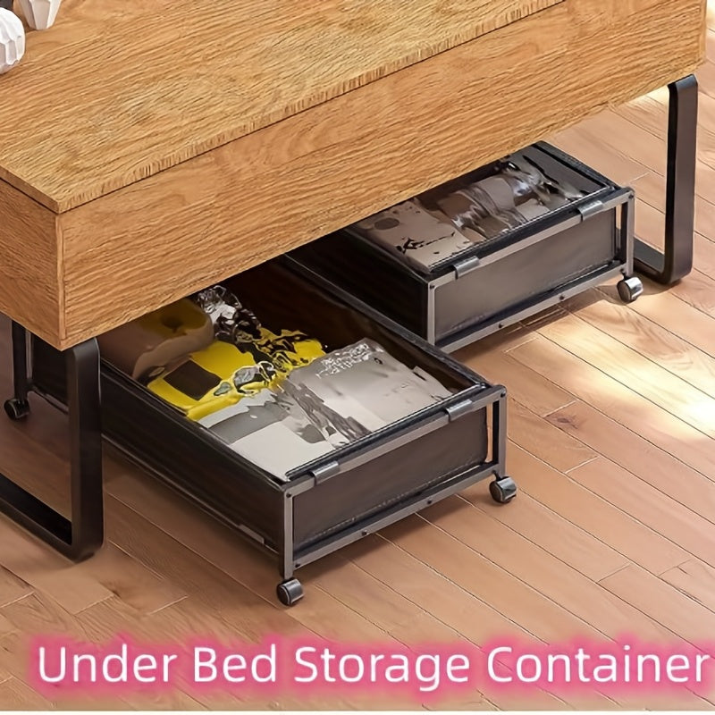 Metal Underbed Storage Container with Pulleys for Clothes Shoes Toys