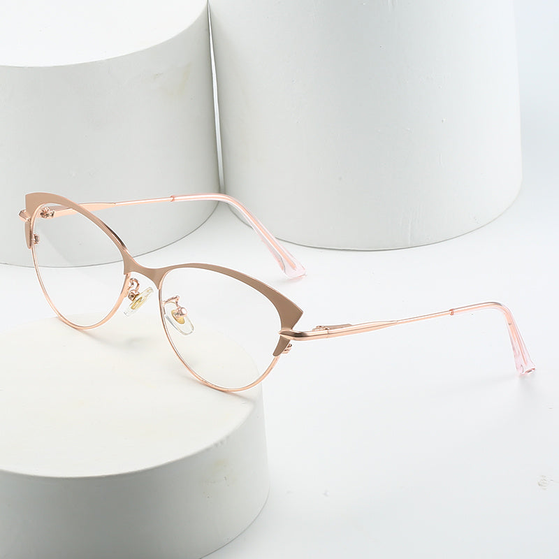 Light Blocking Glasses Cat Eye Clear Lens Anti Eyestrain Computer Metal Glasses