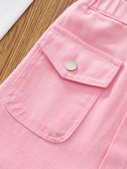 Girls' Button Pocket Short Denim Skirts Set - Casual & Stylish