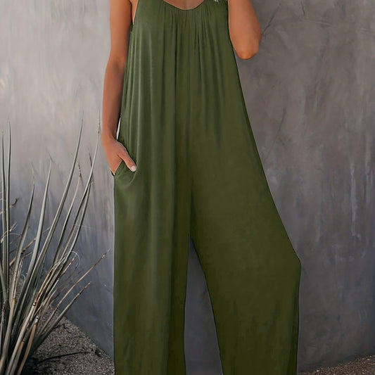 Casual Backless Jumpsuit With Pocket