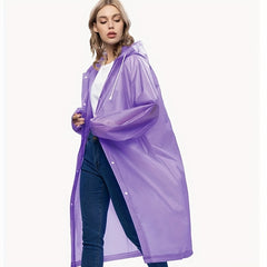 Portable Reusable Rain Poncho with Hood and Elastic Cuff Sleeves