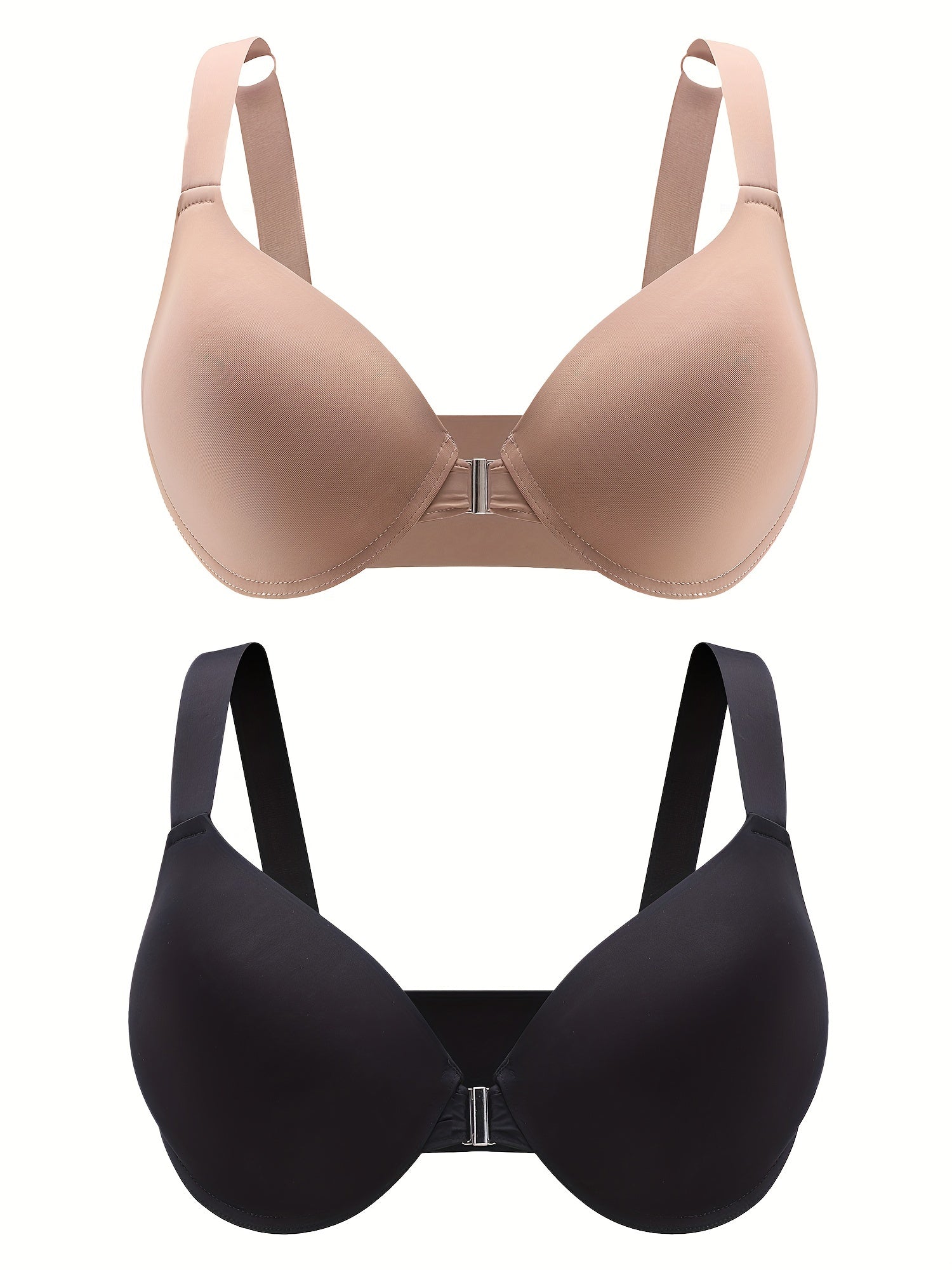 2 Pack Plus Size Front Closure Padded Bra Set for Women