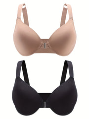 2 Pack Plus Size Front Closure Padded Bra Set for Women