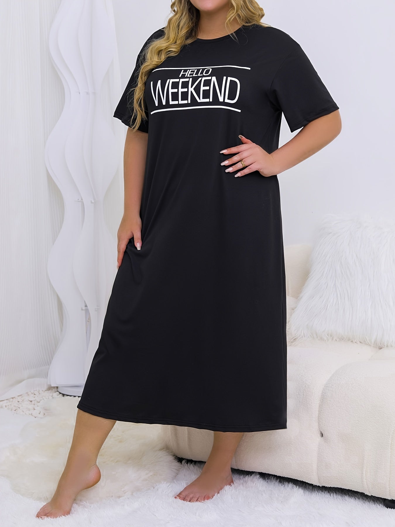 Slogan Print Short Sleeve Nightdress