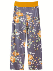 Floral Print Sleep Bottoms Lace Up Drawstring Pants