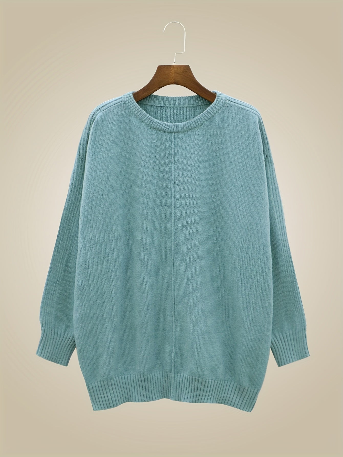 Casual Sweater Women's Plus Solid Long Sleeve Round Neck Pullover