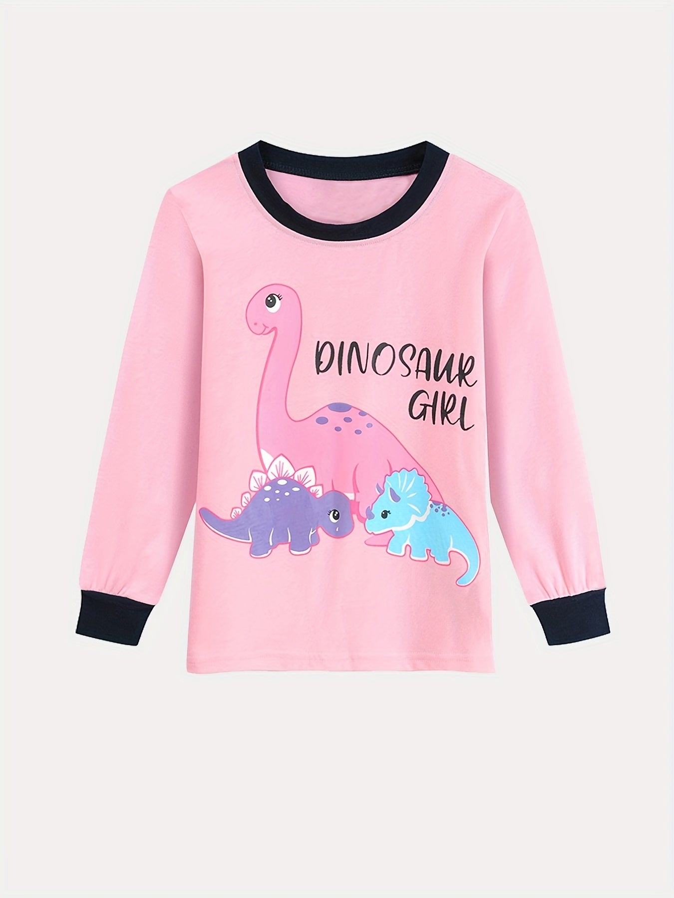 Girls Dinosaur Print Pajamas Set Long Sleeved Top & Trousers 2pcs Suit