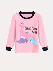 Girls Dinosaur Print Pajamas Set Long Sleeved Top & Trousers 2pcs Suit