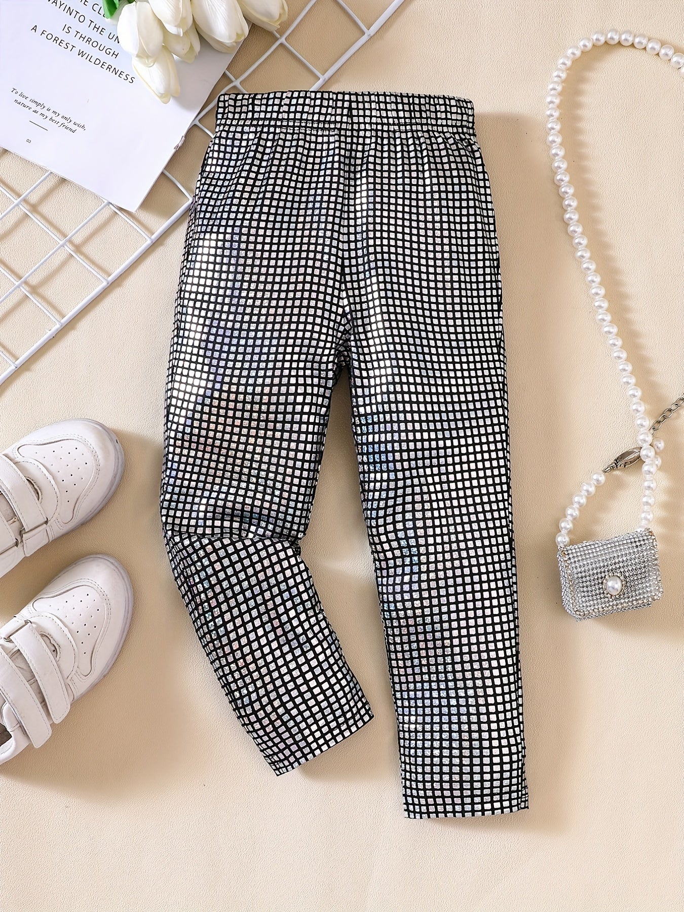 Girls' Stretch Leggings - Graffiti & Plaid Print