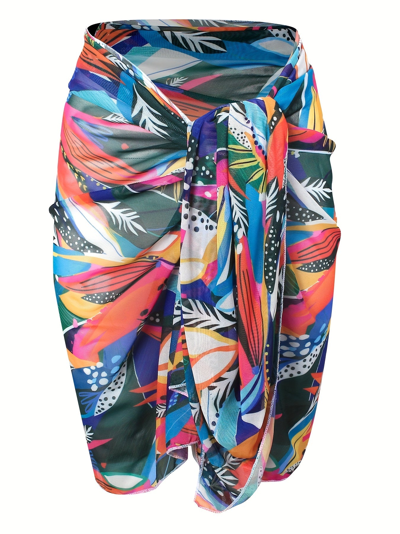 Retro Bikini Bottoms & Leaf Print Cover Up Skirt